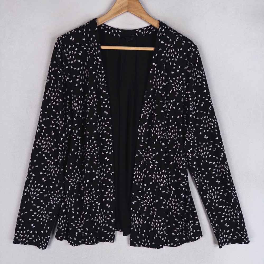 J. Jill Cardigan Topper Sz Large Black Cream Wearever Open Front Abstract Print